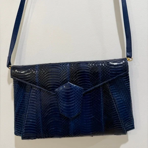 Fab Vtg J. Renee Electric Blue Snakeskin Shoulder Clutch Bag - Picture 1 of 15